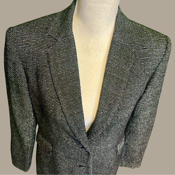 Alfani Black & White 100% Silk Tweed Button-Up Professional Work Blazer Size 8 - Picture 3 of 15